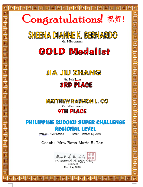 Mathematics Philippine Sudoku Super Challenge 2019 Regional Level