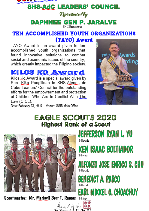 Scouts TAYO and Kilos Ko Awards 2020 and EAGLE SCOUTS
