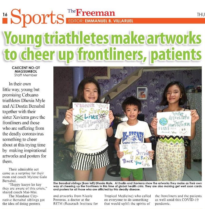 Young triathletes make artworks to cheer up frontliners patients